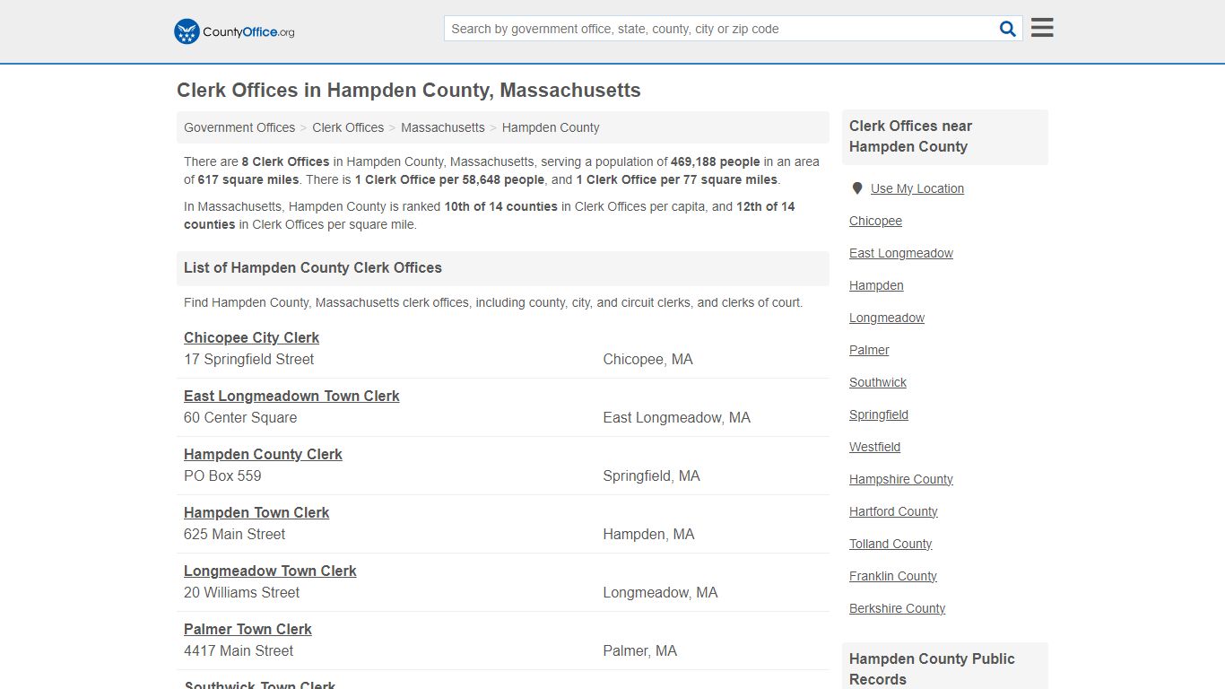 Clerk Offices - Hampden County, MA (County & Court Records)